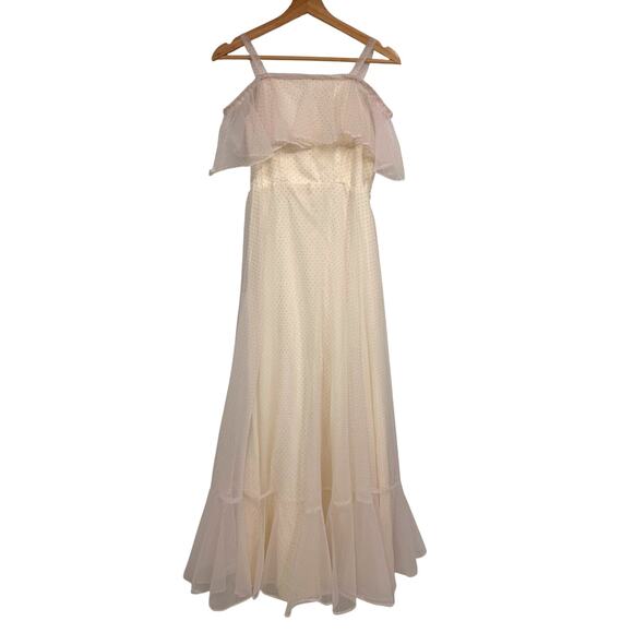 Vintage Dresses & Skirts - VTG 70-80's Union Tag Swiss Dot SZ 2 Pink Polka Dot Formal Dress Sally FOOTLOOSE